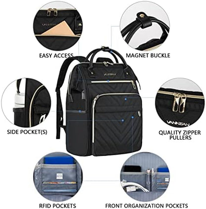 VANKEAN Laptop Backpack for Women Men 17.3 Inch Stylish Computer Work Backpack, Waterproof College Daypack Backpacks with USB Port & RFID Blocking, Business Travel Backpack