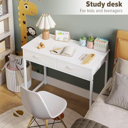 WOHOMO Small Computer Desk with Drawers, 31.5 Inch White Vanity Desk with Storage, Home Office Computer Desks for Small Spaces, Modern Work Writing Study Table, White