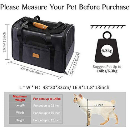 Morpilot Cat Carrier, Portable Pet Carrier Bag for Cats and Small Dogs, Foldable Soft Sided Cat Transport Carrier, Airline Approved Pet Travel Carrier with Shoulder Strap, Removable Mat and Pet Bowl