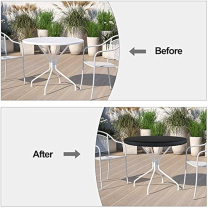 Delixike Garden Table Cover Round, Patio Table Top Cover, Outdoor Garden Furniture Cover Fitted Round Table, Waterproof Tablecloth, Wipe Clean Table Cover for Outdoor/Indoor Use, Diameter 114cm Black