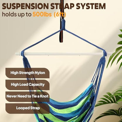 Chihee Hammock Chair Swing Chair Strong Metal Collapsible Spreader Bar Portable Hanging Chair Max 330 lbs Comfy Seat Patio Lawn Chair Cotton Blended for Superior Comfort Durability Indoor Outdoor