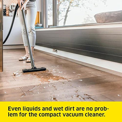 Kärcher Wet and Dry Vacuum Cleaner WD 2 Plus, blowing function, power: 1000w, incl. cartridge filter, floor and crevice nozzle, Yellow, plastic container: 12 l, suction hose: 1.8 m