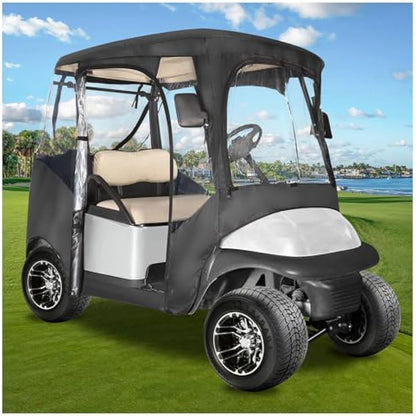 10L0L Golf Cart Enclosure for 2 Seater Club Car DS Precedent Onward and Tempo, 600D Waterproof and Windproof Golf Buggy Cover with Side Mirrors Opening Zipper 4 Side Clear Windows and Taillight Zone