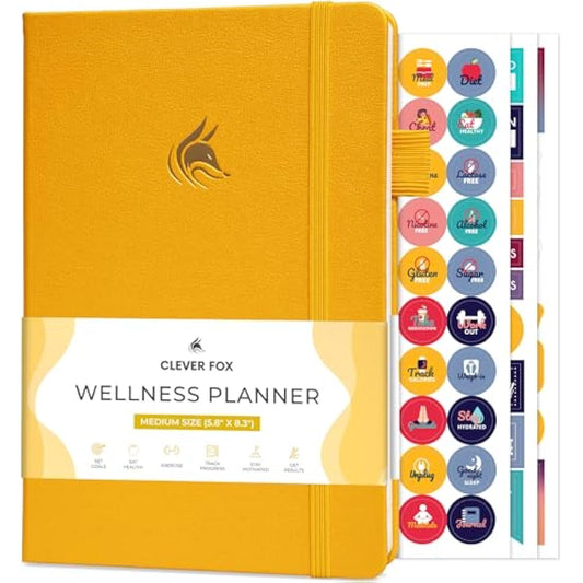 Clever Fox Wellness Journal – Weekly & Daily Health and Wellness Log, Food Journal & Meal Planner Diary for Calorie Counting, A5 (Amber Yellow)
