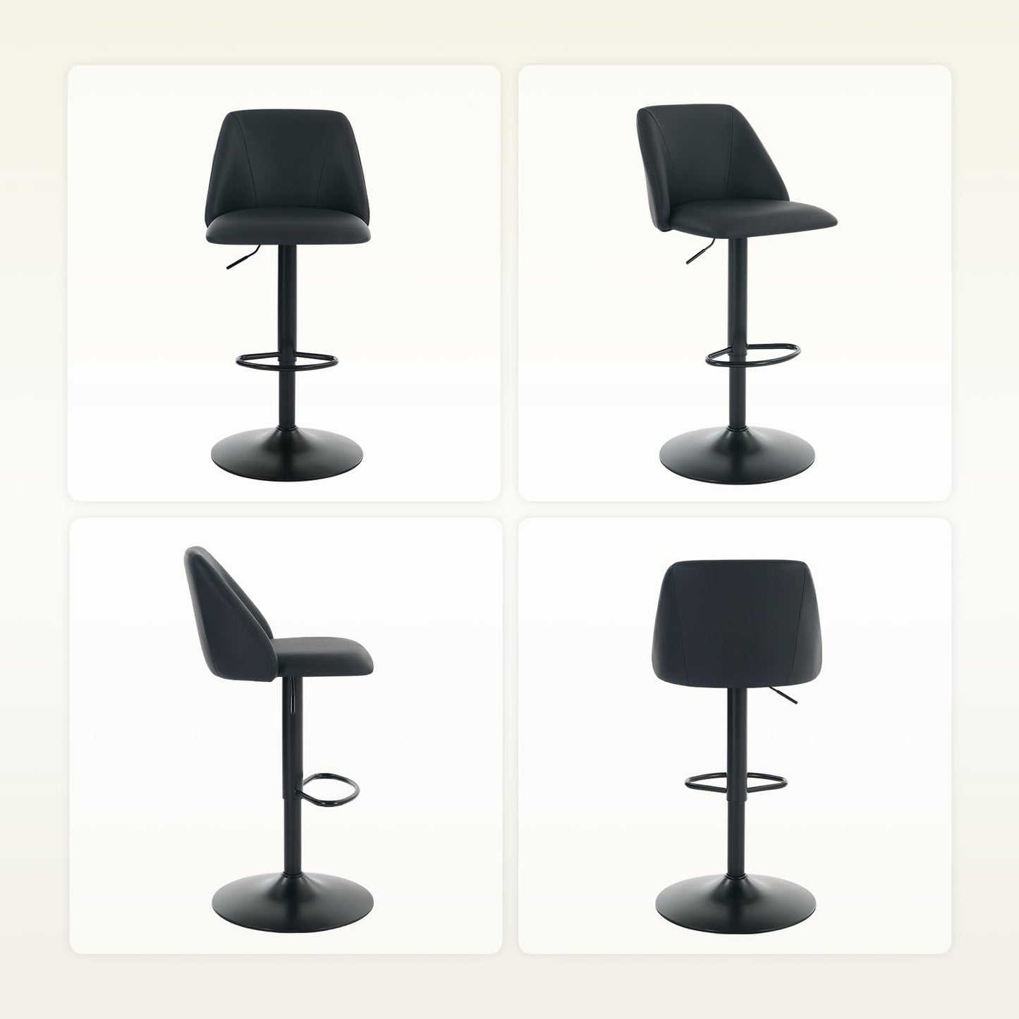 COLAMY Breakfast Bar Stools Set of 4, Modern Swivel Kitchen Stool, Adjustable Upholstered Barstools Counter Height with Square Open Back for Bar