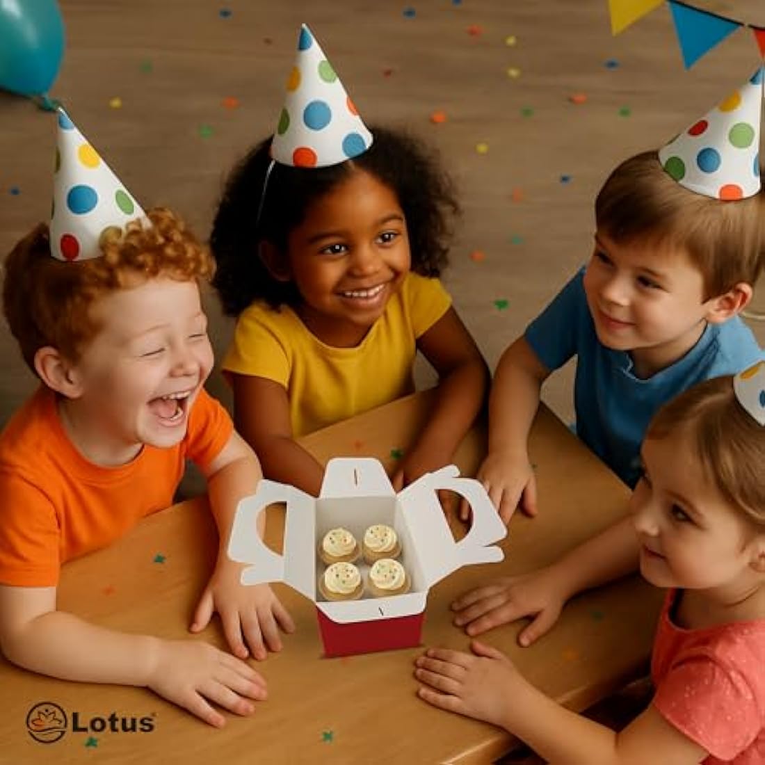 Lotus 50 x Children/Kids Plain Coloured Party Boxes Carry Food Meal Fun Picnic Birthday Wedding Favour/Baby Shower Party Halloween Trick or Treat Box Loot Bag (Red)
