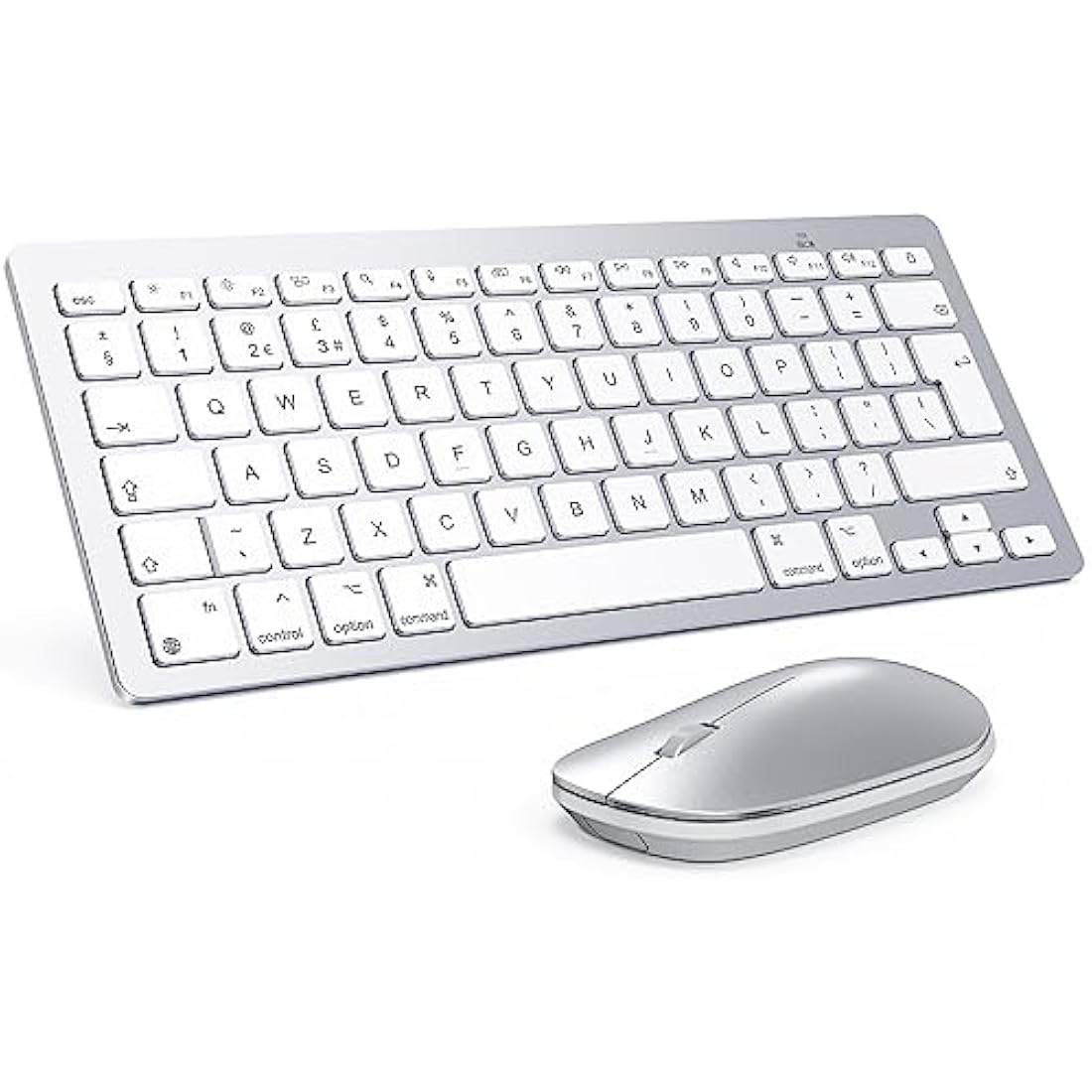 Bluetooth Keyboard and Mouse Set for Mac, OMOTON Ultra-Slim Wireless Keyboard and Mouse Combo for Apple Mac, MacBook Pro/Air, iMac, Mac Mini,Battery-powered, QWERTY UK Layout, Silver