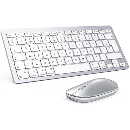 Bluetooth Keyboard and Mouse Set for Mac, OMOTON Ultra-Slim Wireless Keyboard and Mouse Combo for Apple Mac, MacBook Pro/Air, iMac, Mac Mini,Battery-powered, QWERTY UK Layout, Silver