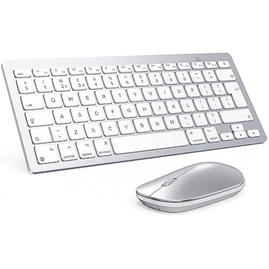 Bluetooth Keyboard and Mouse Set for Mac, OMOTON Ultra-Slim Wireless Keyboard and Mouse Combo for Apple Mac, MacBook Pro/Air, iMac, Mac Mini,Battery-powered, QWERTY UK Layout, Silver