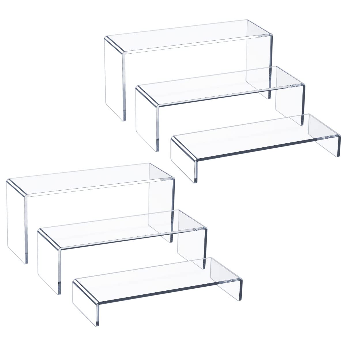 HIIMIEI Acrylic Display Risers, 2 Sets 6 Pcs 12" Large Acrylic Risers, Thickened to 5mm Clear Rectangular Display Stand for Cupcake Dessert Stand,