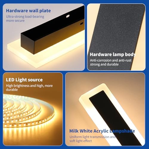 Mikeru 100cm Outdoor LED Garden Wall Light, 2pack Modern Minimalist Outdoor Long Wall Light, Warm White 3000K Hardwired IP65 Waterproof Wall Sconce for Garage, Balcony, Staircase Lighting