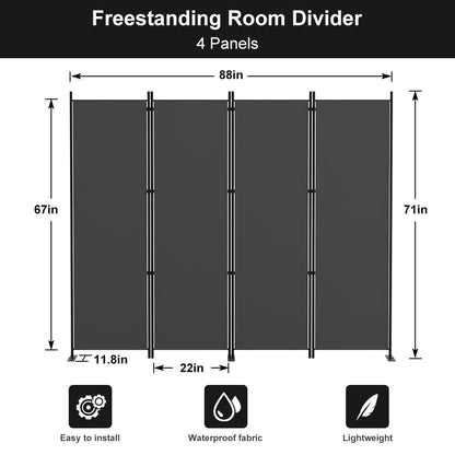 Kokorona Folding Room Divider 4 Panel, Portable Privacy Screen for Home Office, Partiton Wall Room Divider for Room Separation, Included-Cover Strips