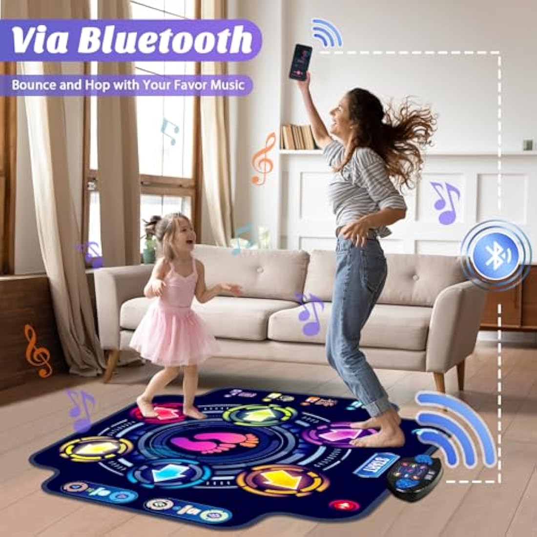 KIZJORYA Dance Mat for Kids, Electronic Light-up Dance Pad with Wireless Bluetooth 5 Speeds 9 Levels, Dancing Mat for Toddlers Music Game Dance Toy for Girls Boys 3 4 5 6 7 8 9 10+ Year Old