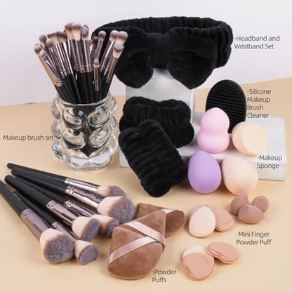 MAANGE Makeup Brushes, 51 Pcs Makeup Tool Set Multi-functional Makeup Brush Set Foundation Powder Blush Concealers Eyeshadows Make up Brushes(Black Gold)