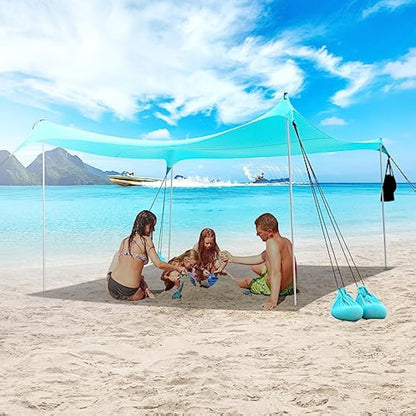 Beach Tent For UV Protection UPF50+, Portable Beach Awning Family Sun Protection With 4 Poles 3mx3m, Sun Tent for Beach Camping Garden Terrace Balcony