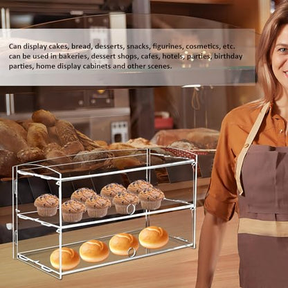 BAOSHISHAN Acrylic Pastry Display Cabinet Clear Cake Display Case 2-Tier Food Display Counter for Display Pastry Cup Cake Donut with Cake Serving Tong 20“Lx9.5“Wx10.2“H