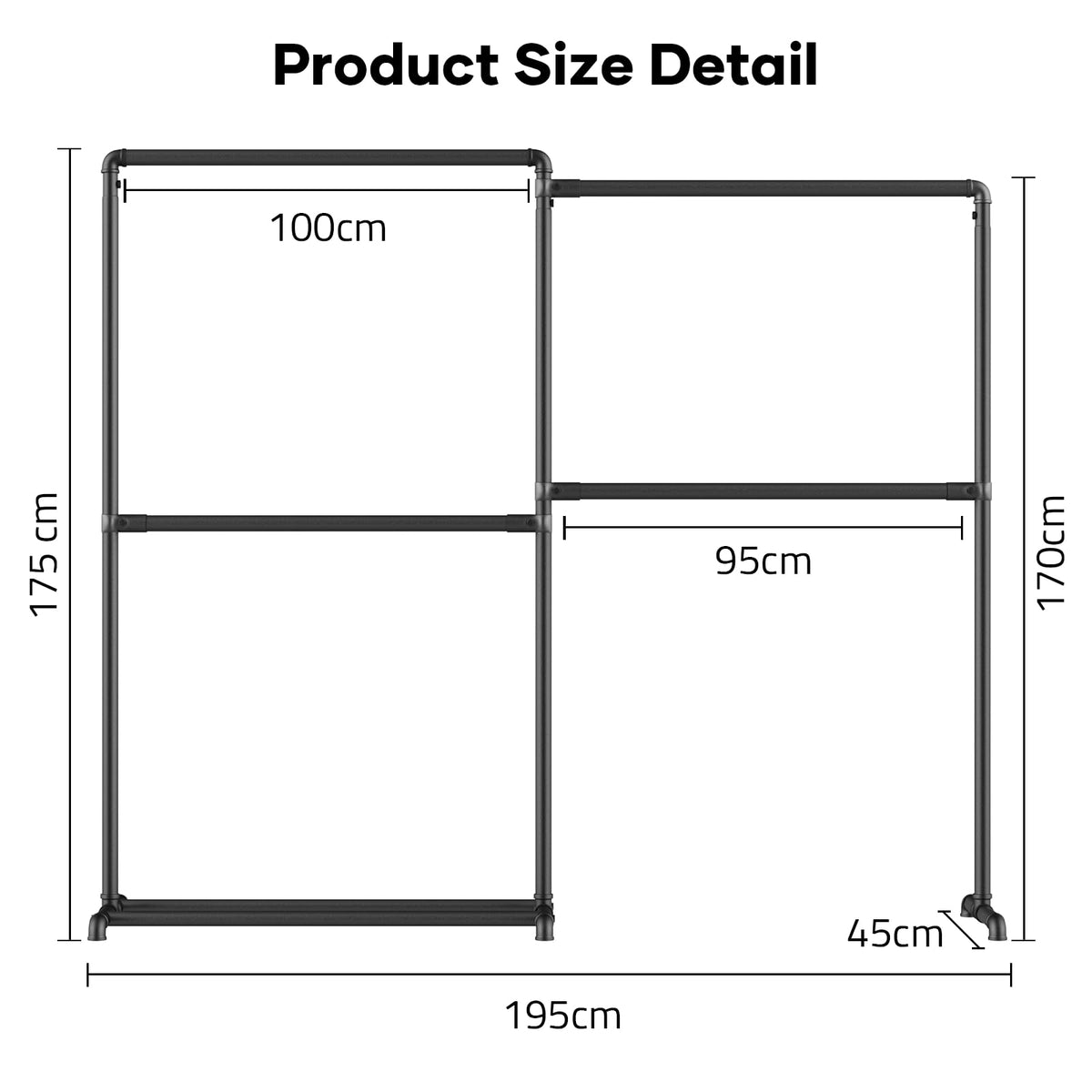 YasTant Heavy Duty Clothes Rail, Freestanding Clothes Hanging Rail with 4 Rails, 360° Foldable Side Arms, Bottom Shelf