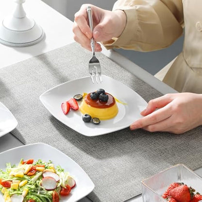 MALACASA Side Plates, 6.5" Ivory White Porcelain Square Dessert Plates Set of 6, Dishwasher & Microwave Safe Snack Plate, Series Julia