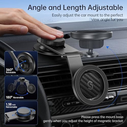 SYNCWIRE Fits MagSafe Car Mount for Universal Dashboard, Tesla Screen, Magnetic Phone Holder for Car, Foldable Aluminum Alloy Arm, Super Stable Car Mount for iPhone 15 Pro Max 14 13 12&All Phones
