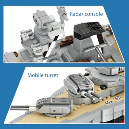 MISINI Technik FC4201 German Battleship Bismarck Clamping Blocks, 2081 PCS/MOC Large WWII German Military Warship Marine Battleship Model for Adults, Compatible with Major Brands