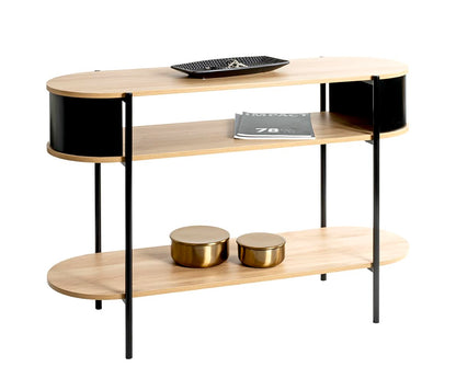 HAKU console, oak, black, metal, chipboard. Dimensions: W 110 x H 76 x D 39 cm. Style: Modern