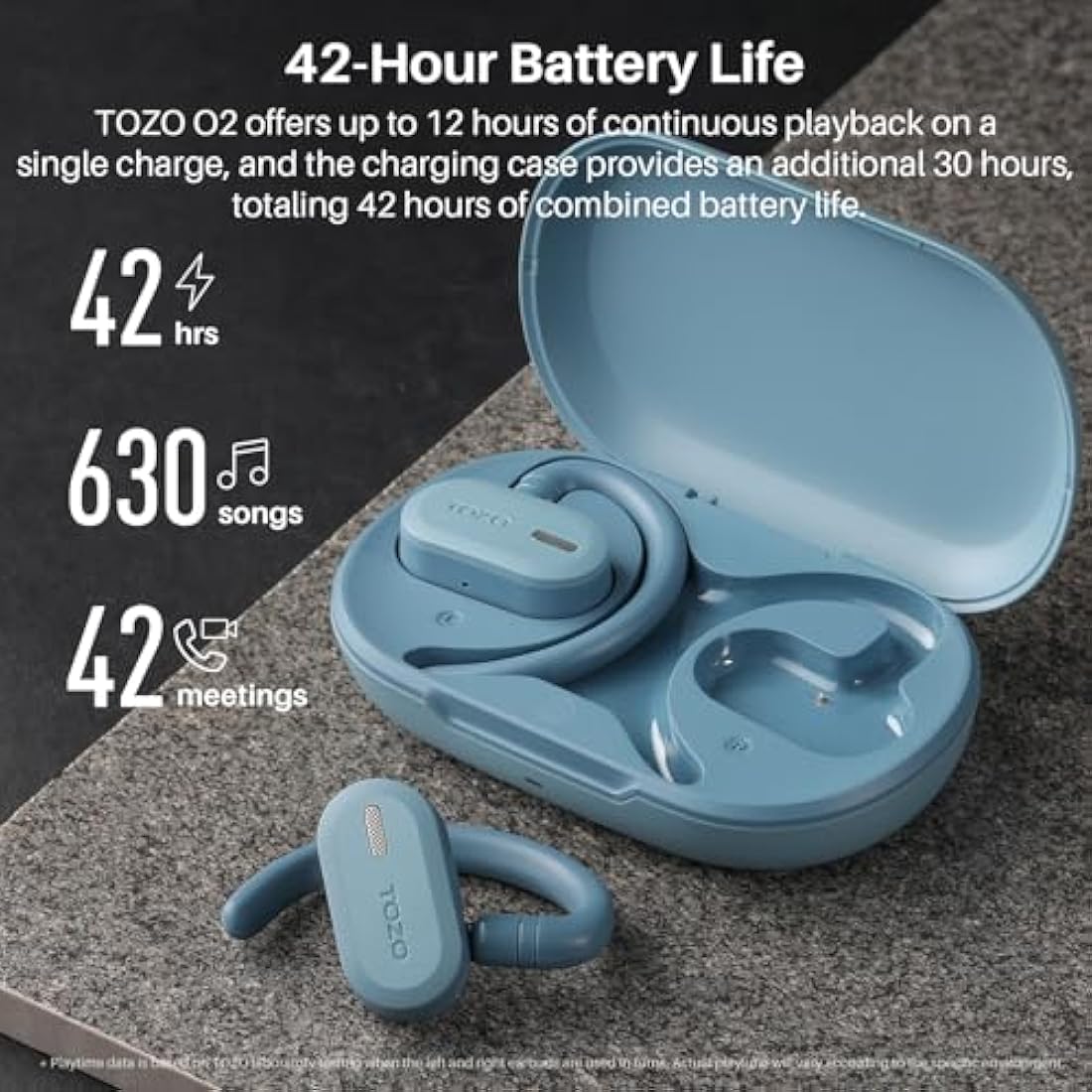 TOZO O2 True Open Ear Wireless Headphones Lightweight with Multi-Angle Adjustment, Bluetooth 5.3 Earbuds with Dual-Axis Design for Long-Lasting Comfort, Crystal-Clear Calls for Driving, Blue