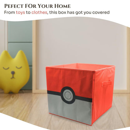 HOX Kids Pokemon Pokeball Collapsible Storage Boxes with Handles Durable Fabric Foldable Storage Cubes | Compatible Ikea Kallax Furniture