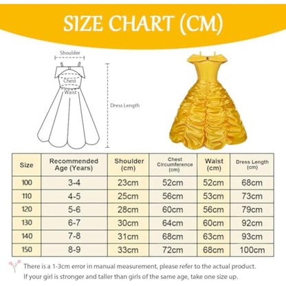 Vicloon 9 Pcs Princess Belle Costume Dress,Little Girl Princess Dresses Fancy Dress Childs Party Outfit with Crown Wand Gloves Necklace Ring and Earrings Yellow