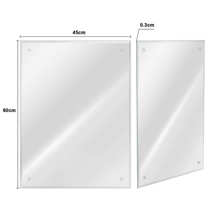 Dripex 60 x 45cm Frameless Rectangle Mirror, Wall Mounted Bathroom Mirror with Bevelled Edge & Pre-Drilled Holes, Horizontal or Vertical Hanging for
