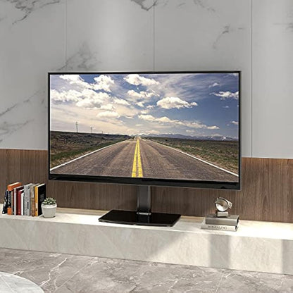 Universal TV Stand/Base Tabletop TV Stand with Wall Mount for 40 to 86 inch 5 Level Height Adjustable, Heavy Duty Tempered Glass Base, Holds up to 66kgs Screens, HT03B-003P