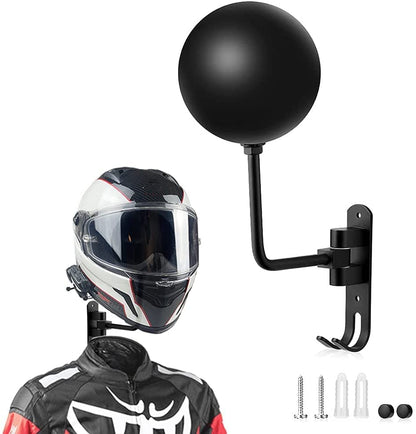 motofans Helmet Stand, Rotation Metal Helmet Holder Wall Mount, Helmet Holder Bike with 2 Hooks Helmet Hanger for Motorbike, Caps, Baseballs