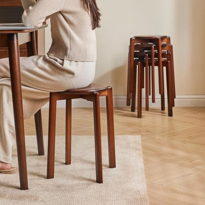 YMYNY Solid Wood Round Stools (Set of 4) | Stackable Vanity Stool