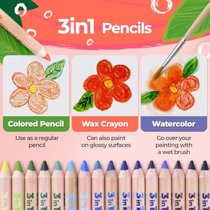 colozoo Gecko 3-in-1 Kids' Pencil Set | 48 Colouring Pencils with 2 Brushes, Sharpener, and Book for Ages 3 and Up | Ideal for Drawing and Colouring-Sets for Children