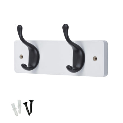 keypak 2 Matte Black Coat Hooks on White Wooden 22.5cm Board 3.4kg Per Hook