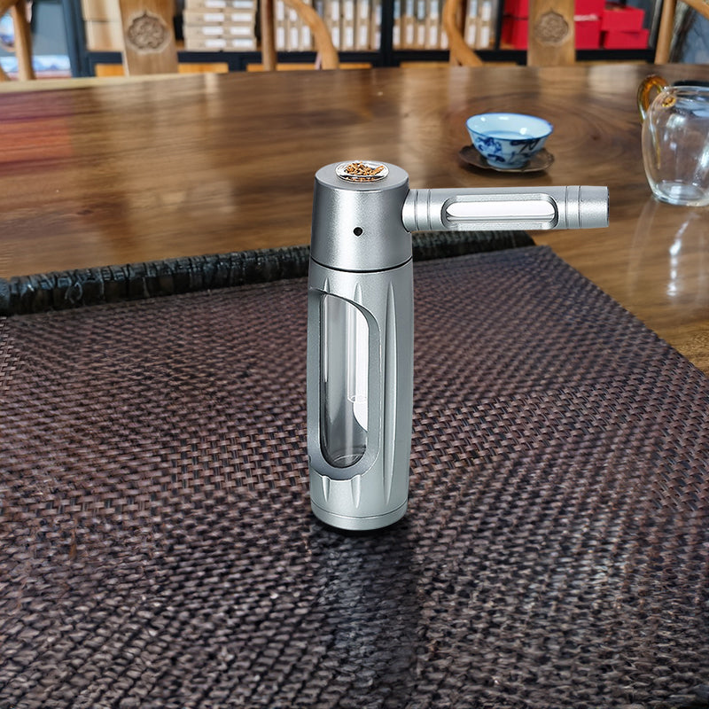 Portable metal smoking pipe with 155mm glass bowls, for dry tobacco & herb, hookah shisha pipe accessories.