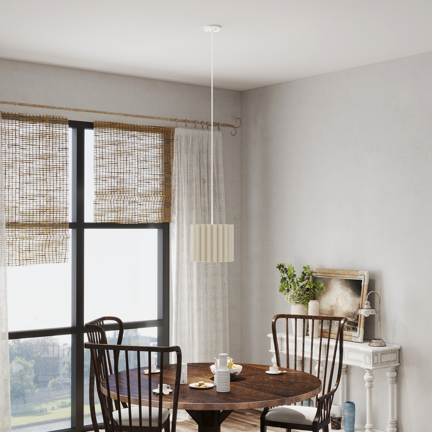 HOMCOM Linen Pendant Light, Modern Wave Ceiling Light Shade, E27 Lampshade for Living Room, Bedroom, Kitchen, Hallway, White