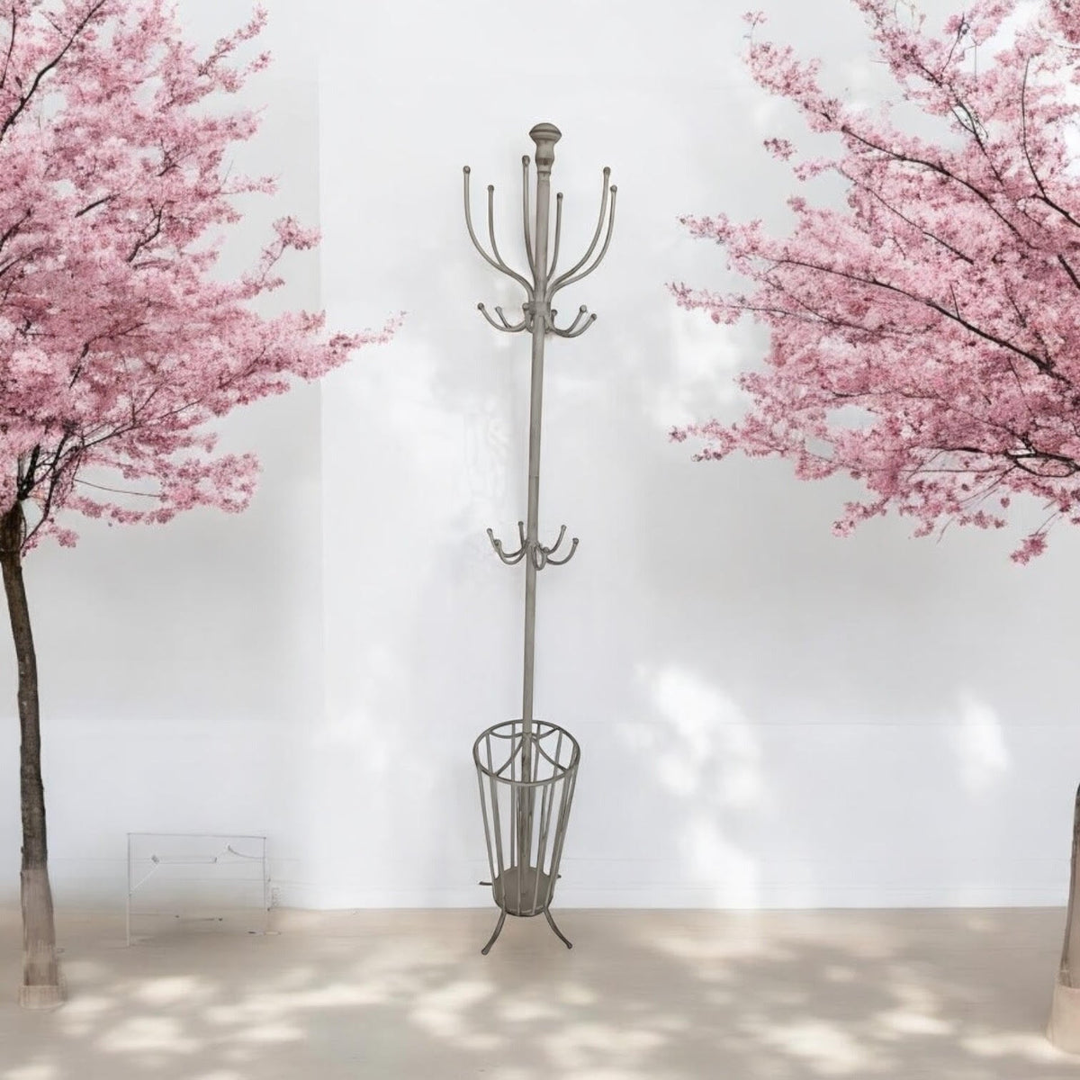 AcaciaHome Elegant and Premium 175CM Metal Coat Stand and Umbrella Holder – Sturdy and Stylish Storage for Coats, Jackets, and Durable Umbrellas for Entryways, Hallways, and Offices (Cream)