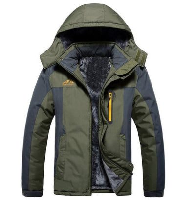 Winter Hooded Jacket Fashion Casual Warm Fleece Coat Windproof Rainproof Parka Windbreaker Men's Top
