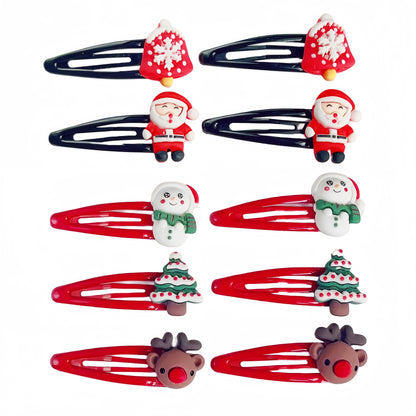 10pcs Christmas Hair Clip Set - Cute Santa, Reindeer & Snowman Designs | PVC Snap Barrettes for Girls | Festive Holiday Hair Accessories