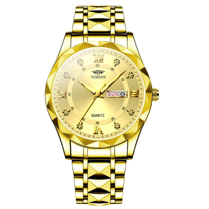 Men's Diamond Shell Calendar Watch - Stainless Steel Luxury Timepiece