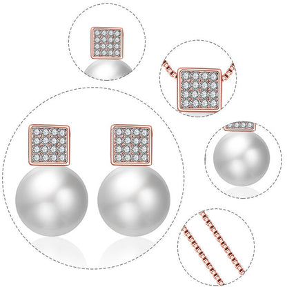 Versatile Square Pearl Earring Necklace Jewelry Set