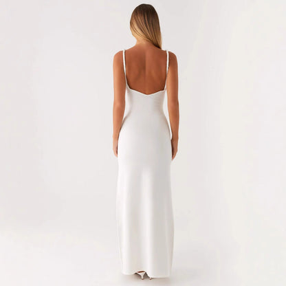 Women's V-neck Backless Bra Sling Midi Dress