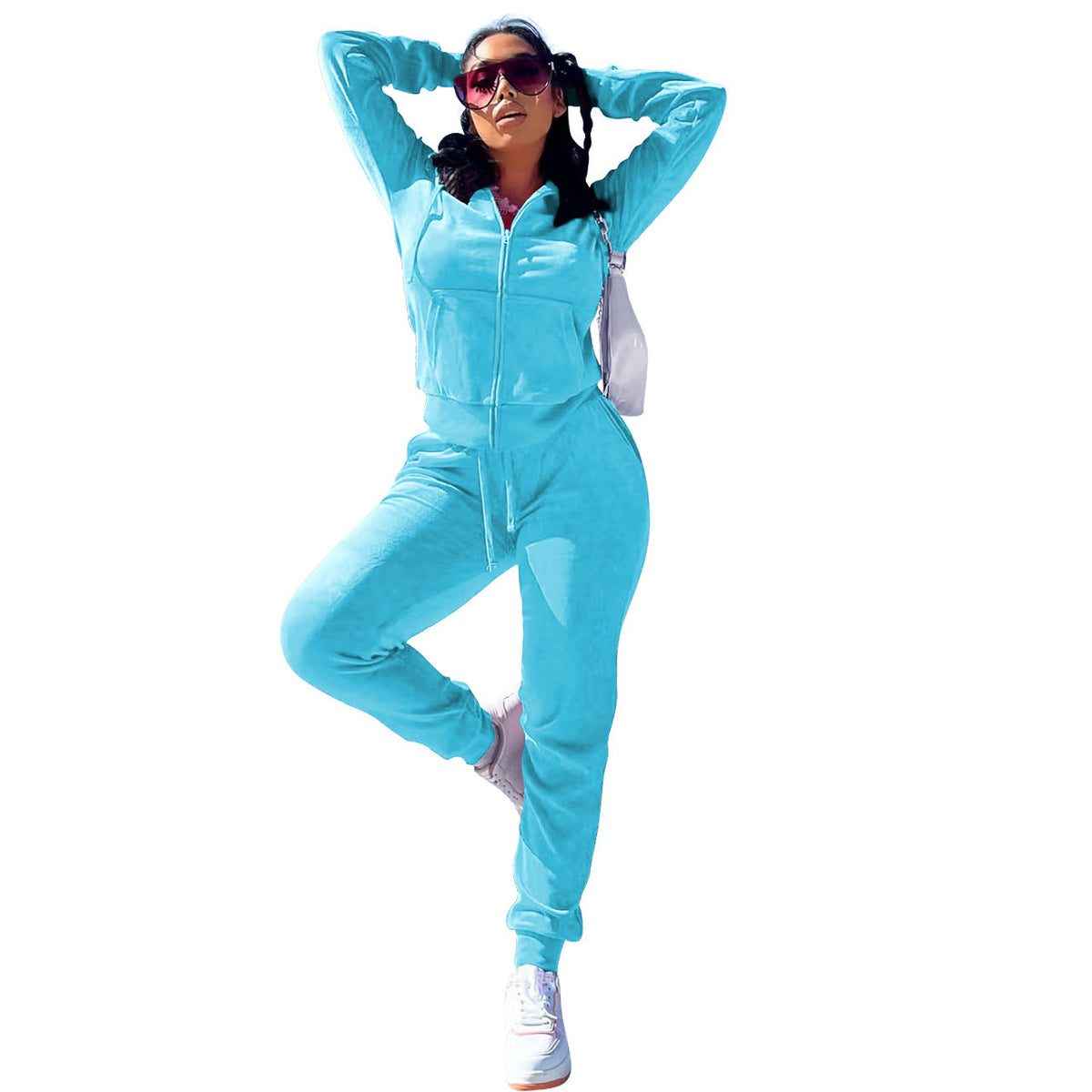 Women's Casual Silver Fox Fur Top And Pants Two-piece Set