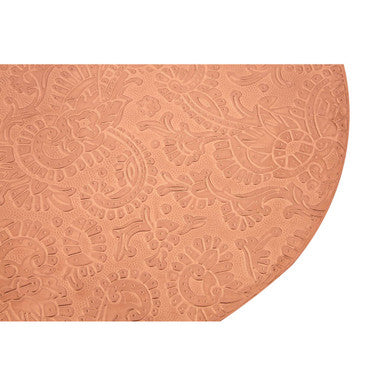 Gold Copper Finish Metal Top Side Table with Natural Wooden Legs | Boho