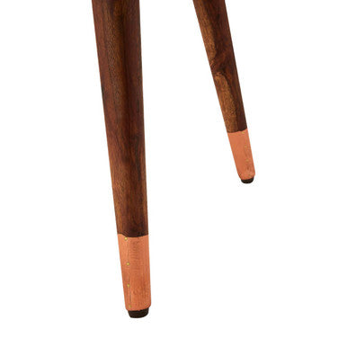 Gold Copper Finish Metal Top Side Table with Natural Wooden Legs | Boho