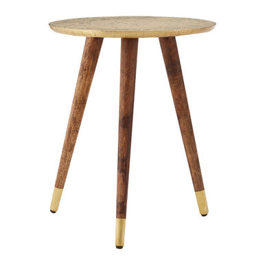 Boho Gold Finish Carved Metal Top Side Table
