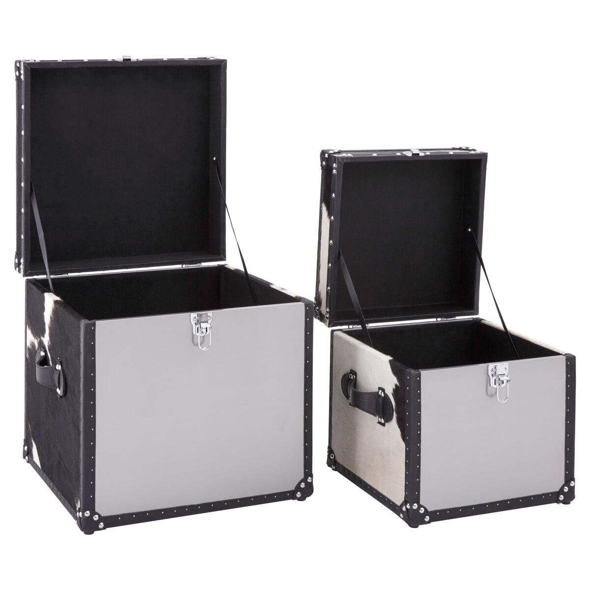 Black and White Genuine Cowhide Storage Trunk Set | Kensington Townhouse