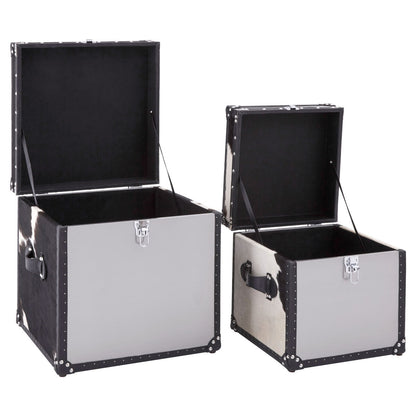 Black and White Genuine Cowhide Storage Trunk Set | Kensington Townhouse