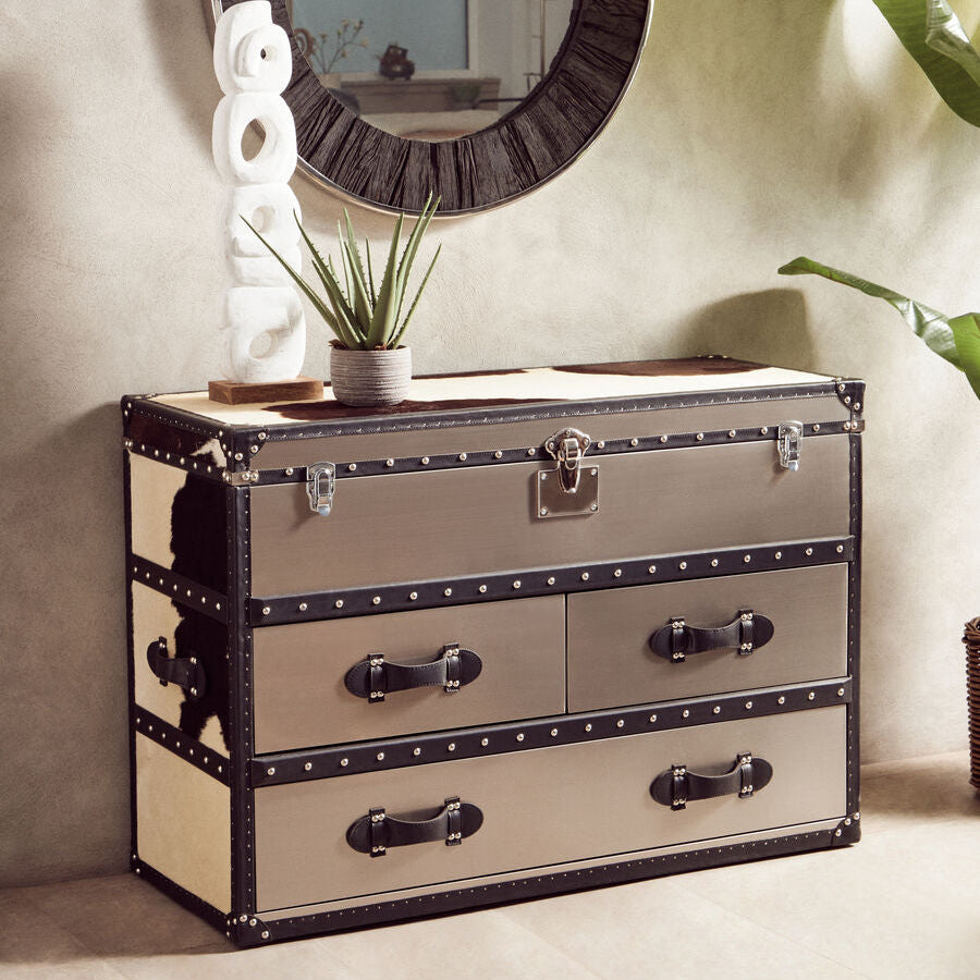 Black and White Genuine Cowhide 3 Drawer Cabinet | Kensington Townhouse