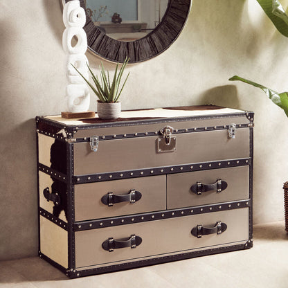 Black and White Genuine Cowhide 3 Drawer Cabinet | Kensington Townhouse
